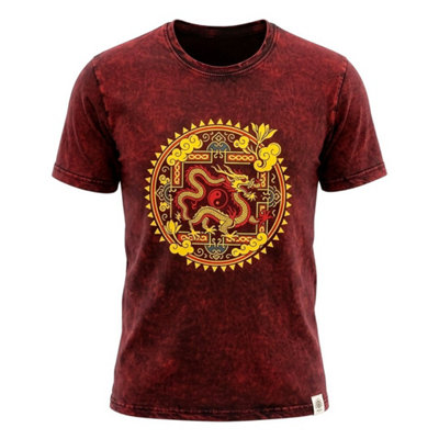 - Nomad Sari Maroon Dragon Mandala Stonewashed Cotton T Shirt