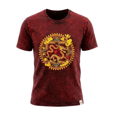  - Nomad Sari Stonewashed Cotton T Shirt Dragon Maroon Small