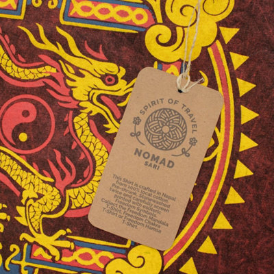  - Nomad Sari Stonewashed Cotton T Shirt Dragon Mandala Maroon Xl