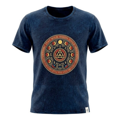  - Stay Wild Moon Child Nomad Stonewashed Cotton T Shirt Blue Large