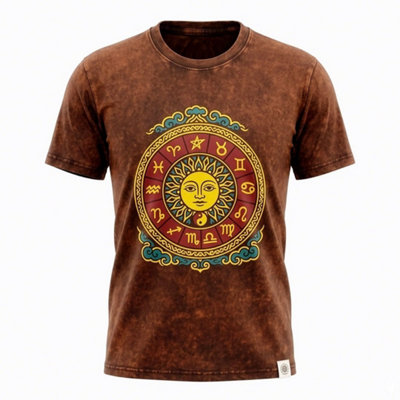  - Nomad Sari Sun Zodiac Stonewashed Cotton Tshirt Brown L