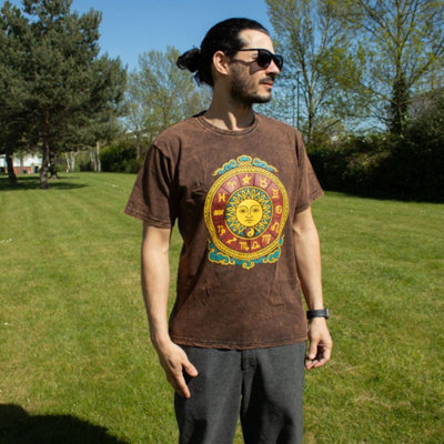  - Nomad Sari Stonewashed Cotton T Shirt Sun Zodiac Brown