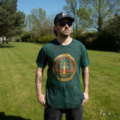  - Nomad Sari Tree Of Life Stonewashed Cotton T Shirt Green L