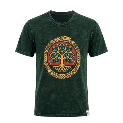  - Nomad Sari Stonewashed Cotton T Shirt Tree Of Life Green Small