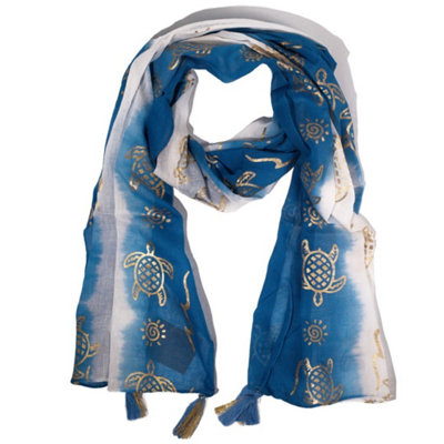  - Nomad Sari Summer Sea Blue Turtle Print Scarf 180X50Cm