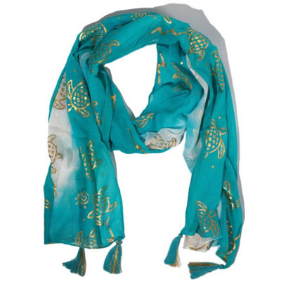  - Nomad Sari Summer Turtle Print Scarf Turquoise 180X50Cm