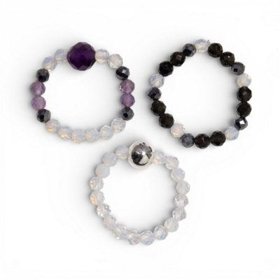 Full Moon Gemstone Ring Set Moonstone Obsidian Amethyst from B&Q