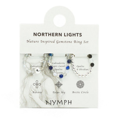  - Northern Lights Spirit Gemstone Ring Set Aurora Polar Sky