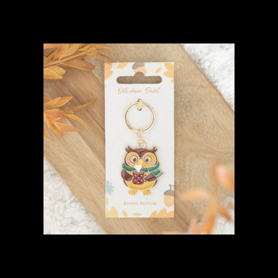  - Oliver Owl Alloy Enamel Keyring Woodland Charm For Keys