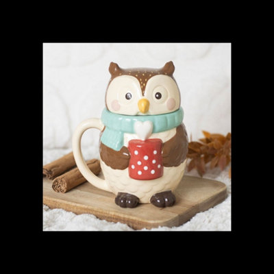  - Oliver Owl Lidded Ceramic Hot Drink Mug 380Ml