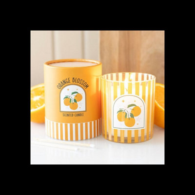  - Orange Blossom Scented Candle In Striped Glass Jar