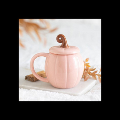 Pink Curly Pumpkin Lidded Mug For Autumn Drinks