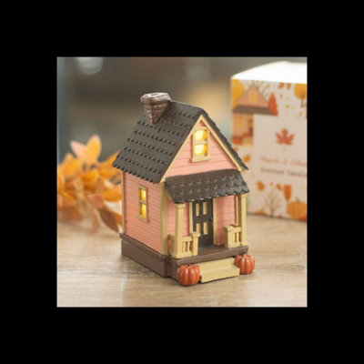 Pink Led Light Up Resin House Decoration With Pumpkin