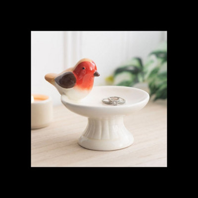Robin Bird Bath Ceramic Trinket Dish For Keepsakes from B&Q