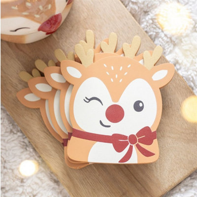  - Ruby The Reindeer Mdf Coaster Set Of 4 Red Nose Bow