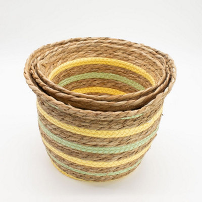 Seagrass Straw Vase Baskets Set Of 3 Natural Yellow Green from B&Q