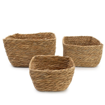  - Natural Seagrass Square Basket Set Of 3 For Storage