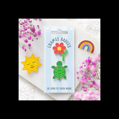  - Set Of 2 Turtle And Flower Enamel Pin Badges