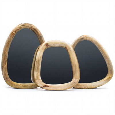  - Set Of 3 Pebble Shaped Mirrors Light Wood Finish
