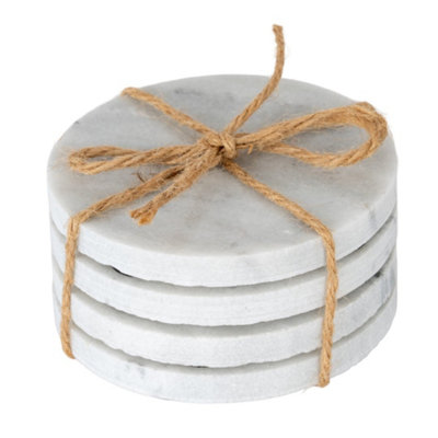 Set Of Four Round Marble Coasters With Natural Veining from B&Q