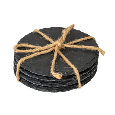 Round Slate Coasters Set Of Four With Natural Texture from B&Q