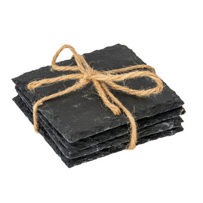 Set Of Four Square Slate Coasters Crisp Textured Stone from B&Q