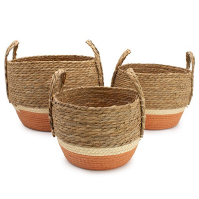 Straw And Seagrass Storage Basket Set Of 3 Natural Orange from B&Q