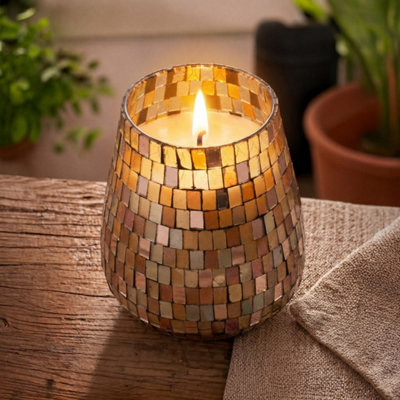 Kdmd Unisex Multicolor Tall Amber Mosaic Glass Jar Candle With Golden Glow - Image 3