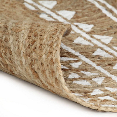 Berkfield Modern Handmade Rug Jute With White Print 150 Cm from B&Q