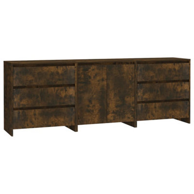 B&Q -  Sturdy 3 Piece Sideboard Smoked Oak Engineered Wood