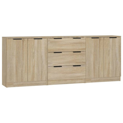B&Q -  Sturdy 3 Piece Sideboards Sonoma Oak Engineered Wood
