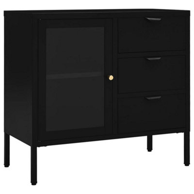 B&Q -  Classic Sideboard Black 75X35X70 Cm Steel And Tempered Glass