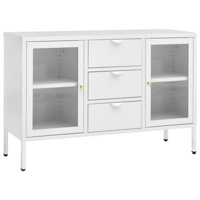 B&Q -  Classic Sideboard White 105X35X70 Cm Steel And Tempered Glass