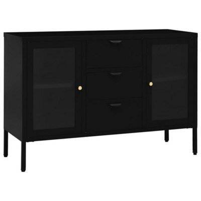 B&Q -  Classic Sideboard Black 105X35X70 Cm Steel And Tempered Glass