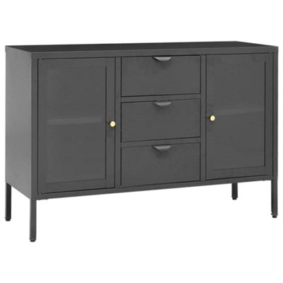B&Q -  Classic Sideboard Anthracite 105X35X70 Cm Steel And Tempered Glass