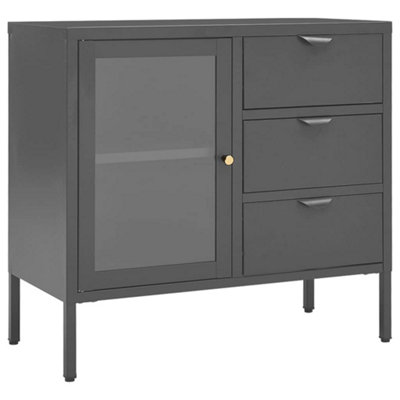 B&Q -  Classic Sideboard Anthracite 75X35X70 Cm Steel And Tempered Glass