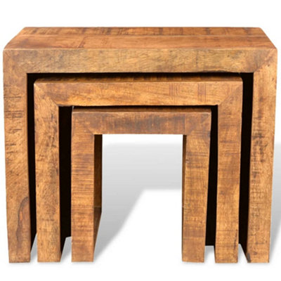 B&Q -  Durable Nesting Table Set 3 Pieces Solid Mango Wood