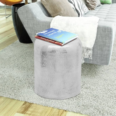 Berkfield Durable Hammered Aluminium Stool/side Table Silver from B&Q