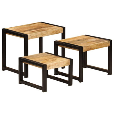 B&Q -  Durable Nesting Tables 3 Pcs Solid Mango Wood