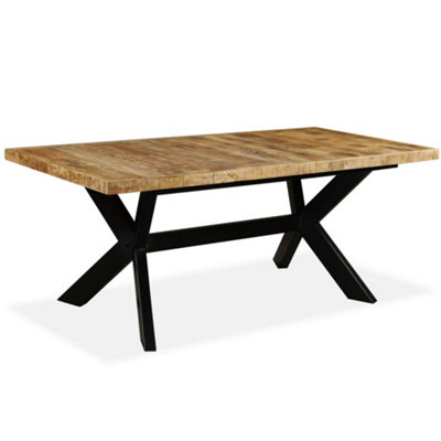 B&Q -  Industrial Dining Table Solid Mango Wood And Steel Cross 180 Cm