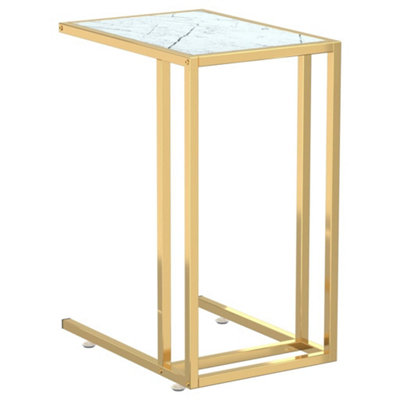 Berkfield Stylish Computer Side Table White Marble 50X35X65 Cm Tempered Glass from B&Q