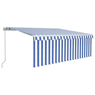 Berkfield Sturdy Manual Retractable Awning With Blind 4X3M Blue&white