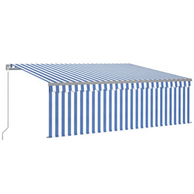 Berkfield Sturdy Manual Retractable Awning With Blind&led 4X3M Blue&white