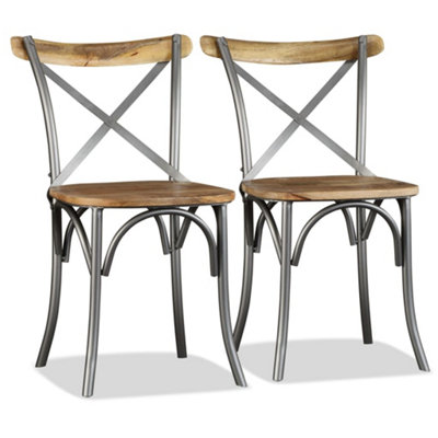 B&Q -  Industrial Dining Chairs 4 Pcs Solid Mango Wood And Steel Cross Back