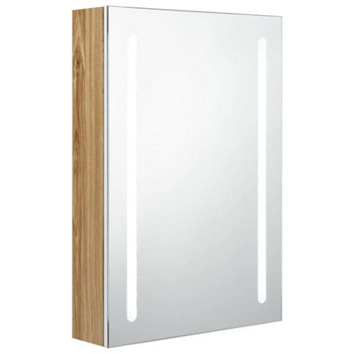 B&Q -  Stylish Led Bathroom Mirror Cabinet White And Oak 50X13X70 Cm