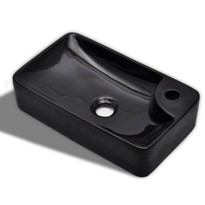 B&Q -  Modern Ceramic Bathroom Sink Basin With Faucet Hole Black