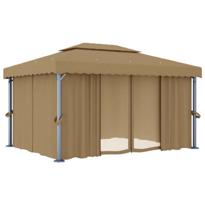 Berkfield Stylish Gazebo With Curtain 4X3 M Taupe Aluminium from B&Q