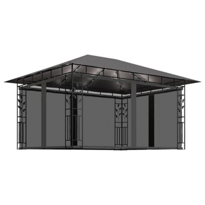 Berkfield Durable Gazebo With Mosquito Net&led String Lights 4X3X2.73M Anthracite from B&Q