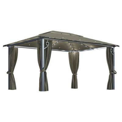 Berkfield Classic Gazebo With Curtain&led String Lights 4X3 M Taupe Aluminium from B&Q