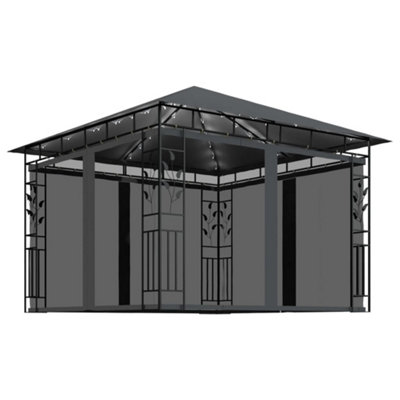 Berkfield Durable Gazebo With Mosquito Net&led String Lights 3X3X2.73M Anthracite from B&Q